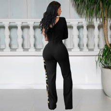 Single Shoulder Long Sleeve Sequin Jumpsuit BY-7301
