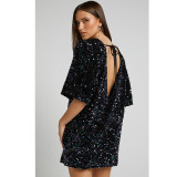 Plus Size V Neck Backless Sequin Mini Dress GYOM-8921