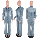 Fashion Denim Long Sleeve Flare Jumpsuit LX-8607