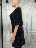 Plus Size V Neck Backless Sequin Mini Dress GYOM-8921