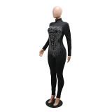 Long Sleeve Hot Drill Tight Jumpsuit CYA-901649
