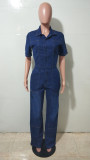 Fashion Short Sleeve Denim Jumpsuit LX-8605