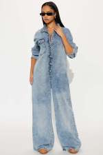 Fashion Denim Long Sleeve Flare Jumpsuit LX-8607