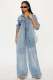 Fashion Denim Long Sleeve Flare Jumpsuit LX-8607