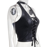 Sexy Halter-Neck Strappy Leather Vest GYOM-8701