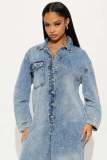 Fashion Denim Long Sleeve Flare Jumpsuit LX-8607