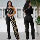 Single Shoulder Long Sleeve Sequin Jumpsuit BY-7301