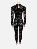Fashion Sexy Long Sleeve Hollow Out Tight Jumpsuits GQNF-Y00535QL