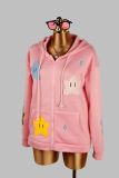 Zipper Embroidered Cartoon Pullover Hoodie YWXS-XS-124