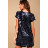 V Neck Short Sleeve Sequin Casual Dress GYOM-8885