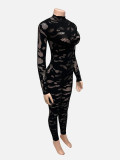 Fashion Sexy Long Sleeve Hollow Out Tight Jumpsuits GQNF-Y00535QL