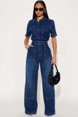 Fashion Short Sleeve Denim Jumpsuit LX-8605