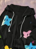 Zipper Embroidered Cartoon Pullover Hoodie YWXS-XS-124