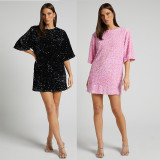 Plus Size V Neck Backless Sequin Mini Dress GYOM-8921