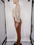 Sequin Off Shoulder Lantern Long Sleeve Top GYOM-8883
