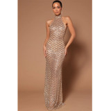 Sleeveless Hot Drill Sequin Backless Maxi Dress GYOM-8881