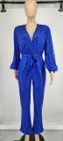 Sequin Deep V Neck Tie Up Jumpsuit GYOM-8794