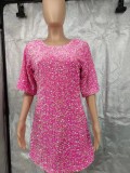 Plus Size V Neck Backless Sequin Mini Dress GYOM-8921