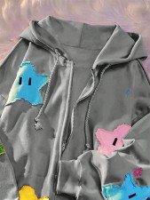 Zipper Embroidered Cartoon Pullover Hoodie YWXS-XS-124
