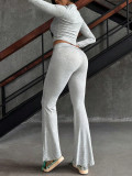 Solid Color Long Sleeve Sport Pants Suit YWXS-K25L1063