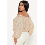 Sequin Off Shoulder Lantern Long Sleeve Top GYOM-8883
