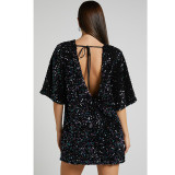 Plus Size V Neck Backless Sequin Mini Dress GYOM-8921