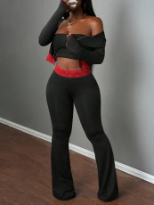 Lace Patchwork Zipper Hooded Two Piece Pants Set YWXS-K25L1168