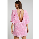 Plus Size V Neck Backless Sequin Mini Dress GYOM-8921