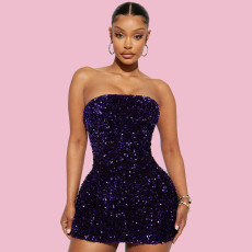 Sequin Slim Tube Top Mini Dress GYOM-8891