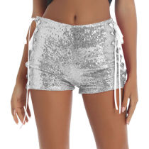 Hollow Out Sequin Tie Up Shorts GYOM-8864