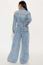 Fashion Denim Long Sleeve Flare Jumpsuit LX-8607