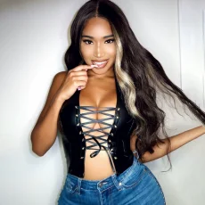 Sexy Halter-Neck Strappy Leather Vest GYOM-8701