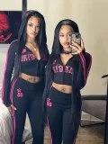 Letter Print Stripe Patchwork Hooded Pants Suit YWXS-K25L1645