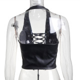 Sexy Halter-Neck Strappy Leather Vest GYOM-8701