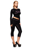 Leopard Print Long Sleeve Tops Seven-Tenths Pants Suit  YWXS-XS-45632