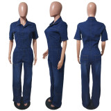 Fashion Short Sleeve Denim Jumpsuit LX-8605