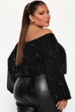 Sequin Off Shoulder Lantern Long Sleeve Top GYOM-8883