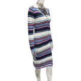 Stripe Contrast Color Knits Midi Dress GQNF-Y00303DM