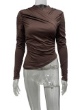 V Neck Ruched Solid Color Tops GQNF-Y00343TC