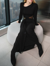 Button Metal Long-Sleeve Mesh Patchwork Maxi Dress GQNF-Y00440DC
