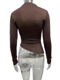 V Neck Ruched Solid Color Tops GQNF-Y00343TC
