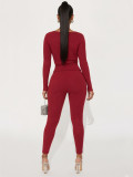 Solid Color Long Sleeve Tie Up 2 Piece Pants Set GQNF-Y00391SC