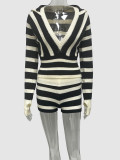 Long Sleeve Stripe Contrast Color Shorts Suit GQNF-Y00364SM