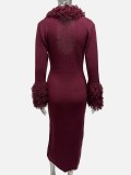Tassel V Neck Long Sleeve Knits Maxi Dress GQNF-Y00467DM