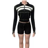 Contrast Color Patchwork Two Piece Shorts Set GQNF-Y00286SC