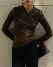 V Neck Ruched Solid Color Tops GQNF-Y00343TC