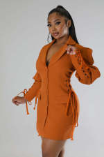 Fashion Tie Up Mid-Length Blazer GRNH-7157