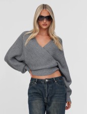 V Neck Long Sleeve Knits Sweater GQNF-Y00340CM