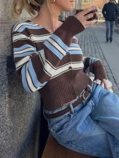 V Neck Contrast Color Knits Coats GQNF-Y00280CM