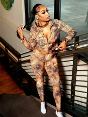 Print Long Sleeve Tops Two Piece Pants Set GQNF-Y00322SC